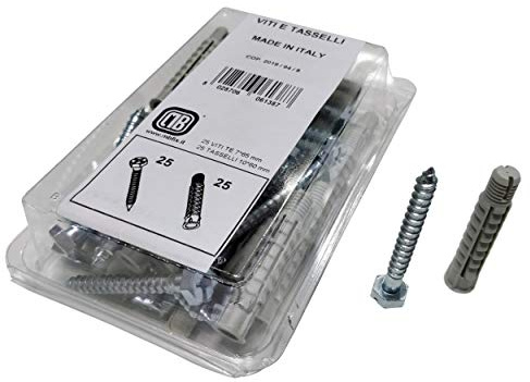 Set avec 25 vis et chevilles - Vis 7x65mm, pour mur plein, brique creuse, plaque de plâtre, avec cheville à expansion - La fixation universelle convient aux installations traversantes et non passantes