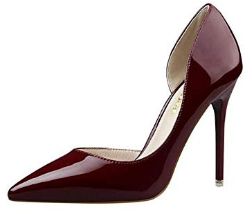 Elegant Damen High Heel Spitz Geschlossene Zehe Bequeme Lack Stilettos Party Büroarbeit Schuhe Pumps Abendschuhe Dunkelrot EU 36