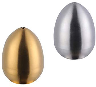 Meisha Salt and Pepper Shakers, Stainless Steel Egg Shape Salt and Pepper Dispenser, Perfect for Himalayan, Table Salt, White and Black Pepper (Set of 2)- Silver/Gold