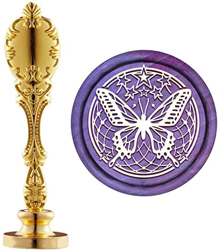 craspire Wachs-Siegel-Stempel Schmetterling, Siegelwachsstempel Tier Retro Messingstempel Wachssiegel 25 mm Abnehmbar Messingköpfe Pfau Metallgriff Für Umschlag Einladung Hochzeit Verschönerung