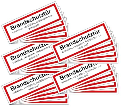 STROBO 25 Stück Aufkleber Brandschutztür im Format 7,2 x 21 cm | Sticker mit geschlitzter Rückseite für den Innen- und Außenbereich | UV-Schutz, Wind- und Wetterfest