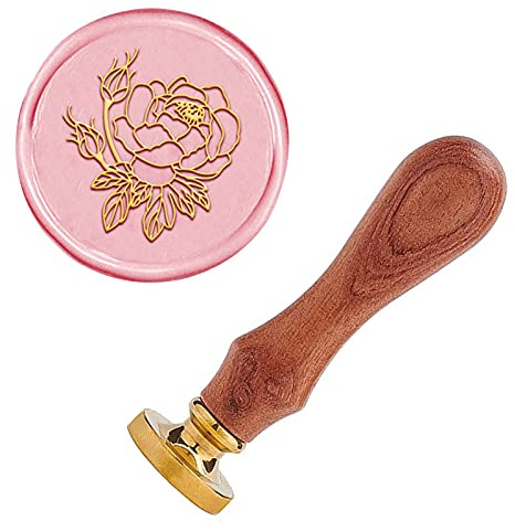 craspire Wachs-Siegel-Stempel Pfingstrose, Siegellack Stempel Blume Retro Holzstempel Wachssiegel 25 mm Abnehmbar Messingkopf Holzgriff Für Partyhochzeitseinladungs-Umschlag-Grußkarten-Weinflaschen