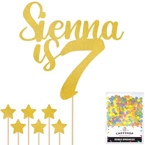 Personalised Happy Birthday Glitter Cake Topper - Gold Any Name & Any Age Glitter Cake Decoration and Sprinkles - Happy Birthday Decorations - Personalised Toppers for Cakes by Cakeshop