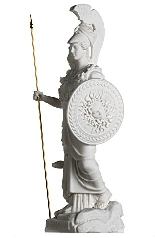 Athena Mit Eule Medusa Mit Schild Griechische Göttin Alabaster Statue 36,5 cm