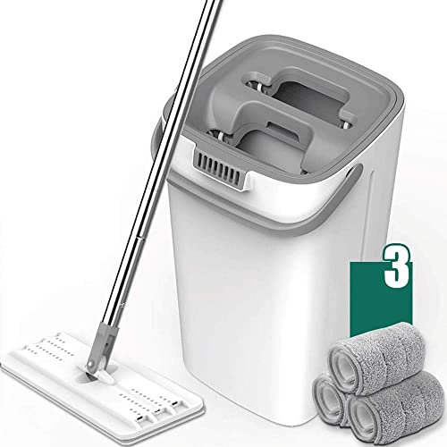 JINHH Flachbodenwischer und Eimer-Set für Heimbodenreinigungssystem mit Edelstahlgriff 3-waschbare Mikrofaserpads
