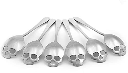 Totenkopf-Zuckerlöffel – 304 Edelstahl Totenkopf Kaffee und Tee Rührlöffel (Silber)