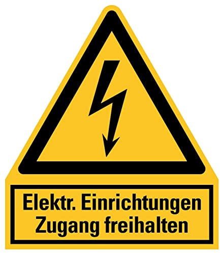 Aufkleber Warnaufkleber Elektrische Einrichtungen Zugang freihalten Warnung Warnschild Folie signalgelb ähnl. ISO 7010 | Größen wählbar Made in Germany, Größe: 105x123 mm