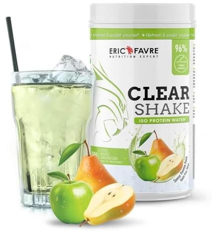 PROTEINES MUSCULATION Clear Protein Shake - Iso Protein Water - Rafraîchissant et Fruité - Boisson Protéinée - Qualité Certifiée - 500g - Saveur Pomme/Poire - Eric Favre