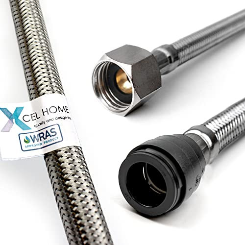 Xcel Home WRAS Approved PushFit Flexible Connector 15mm x 1/2 BSP (300mm Long) | 3 Lengths Available | Tap Connectors for Kitchen Sink/Bathroom Basin Stainless Steel Braided Flexi Tail | 1 Pipe