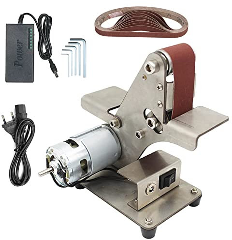 Mini ponceuse à bande bricolage, affûteuse de bords Apex de couteau électrique, mini ponceuse à polir, ponceuse à bande double établi, ponceuse à 7 vitesses réglables 10 pièces bandes abrasives, mot