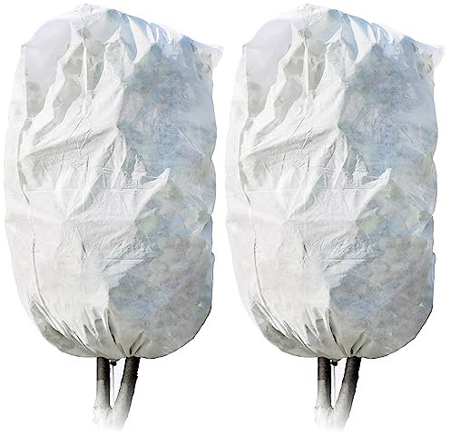 com-four® 2X Copertura per la Protezione delle Piante con Cordino - Pile a Telaio Freddo per la Protezione delle Piante in Estate e in Inverno - Vello da Giardino (02 Pezzi - Bianco - 198x132cm)
