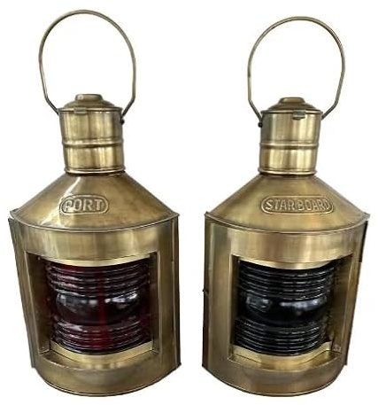 Antique Finish Port & Starboard Lanterns Nautical Oil Lamps Ship Light Set of 2