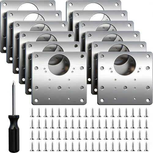 Cabinet Hinge Repair Plate, 12PCS Cabinet Hinge Repair Kit with 72 Screws, Kitchen Door Hinges Repairs Plates Stainless Steel for Kitchen Cupboard Wardrobe Wood Furniture