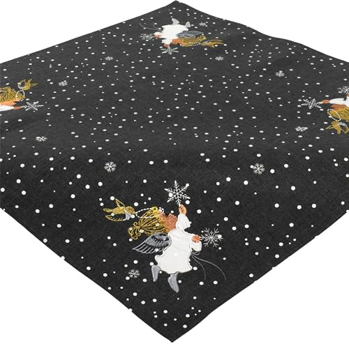 Tischdecke Weihnachten Stoff Bestickt Weihnachtstischdecke 85 x 85 Tischwäsche Engel Waschbar (Grau)