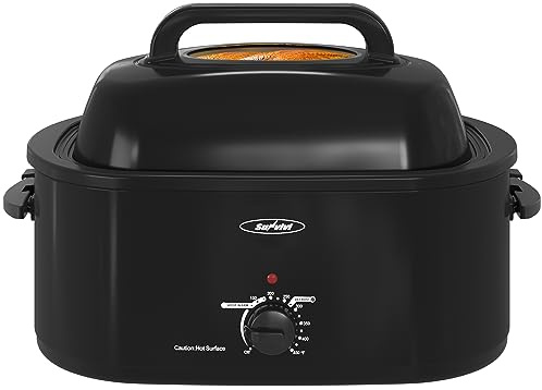 Sunvivi Roaster Oven, Electric Roaster Oven with Viewing Lid, 30lb 26-Quart Turkey Roaster with Unique Defrost/Warm Function, Large Roaster with Removable Pan & Rack, Stainless Steel, Black