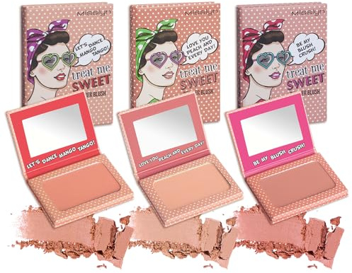 Misslyn Set 3 Palette Cipria Trucco da Donna con Specchietto, Blush Voluminizzante e Idratante