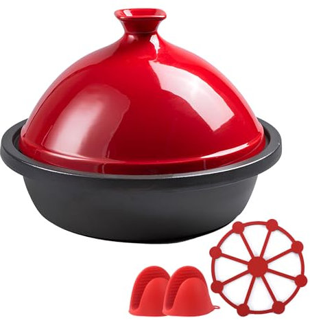 DYHQQ Enameled Cast Iron Cooking Pot with Enameled Ceramic Lid, Enameled Cast Iron Tagine Pot Ceramic Cooker Pot for Cooking