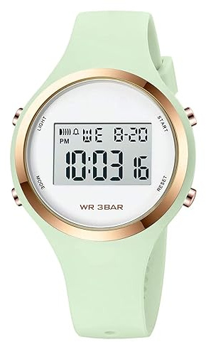 XCZAP Women’s Digital Sports Watch Waterproof LED Display Wristwatch with Alarm, Stopwatch Backlight Lightweight PU Strap, Ideal for Girls, Teens Outdoor Fitness (A-Light Green)