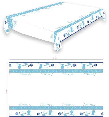 Graziano, Tovaglia in Plastica NASCITA CELESTE, tavola 8 persone, 140 x 240 cm