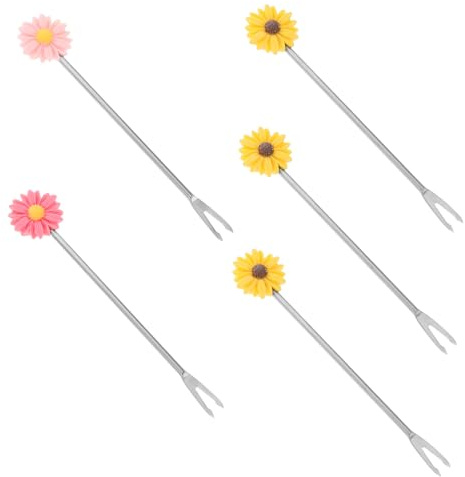 FUNOMOCYA 10stücke Kreative Daisy Dessertgabeln Aus Edelstahl Elegante Obst Und Kuchengabeln Für Hochzeiten Partys Dekorationen Farben Zufällig