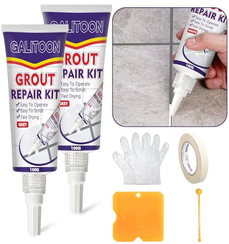 Tile Grout Repair Kit, 2 Pack Grout Filler, Fast Drying Tile Grout, Grout Sealer Bathroom Shower Kitchen Floor Tile, Restore and Renew Tile Joints Line, Gaps, Replace Grout Pen (Grey, 2)