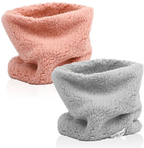 Risipu 2 Stück Winter Fleece Warm Kinder Schal Jungen Mädchen Runde Schals Winddicht Hals Wärmer Gesicht Abdeckung Maske (2Stück - Rosa + Hellgrau)