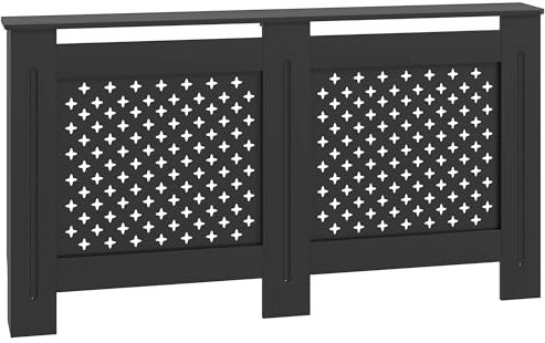 HOMCOM Copritermosifone in Legno MDF Traforato a Croce, Copriradiatore Moderno con Ripiano per Salotto e Soggiorno, 152x19x82 cm, Nero