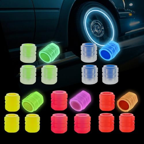 RYHHH Tappi Gomme Auto,20 Pezzi Tappi Ruote Auto Luminosi,Tappi Valvola Pneumatici Auto Fluorescente,Cappucci Valvole Luminosi Auto,Accessorio Universale Per Auto, Camion, Suv, Moto, Ecc(5 Colori)