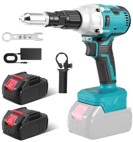 Luqixcey Cordless Rivet Gun, 20000N Max Torque Brushless Electric Rivet Gun for Screwdrivers and Drills, Battery Powered Riveter Gun with LED Light, for 2.4-5.0 mm Blind Rivets