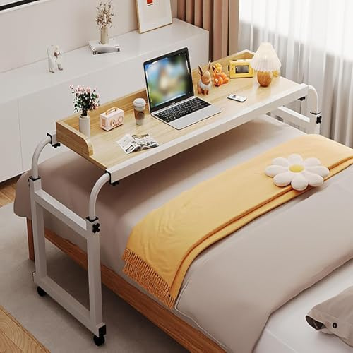 Rolling Overbed Table With Wheel,Verstellbarer Überbetttischn Für Schlafzimmer über-betttisch Auf Rollen Höhenverstellbar Mobiler Überbetttisch Laptopwagen(Color:Holz)