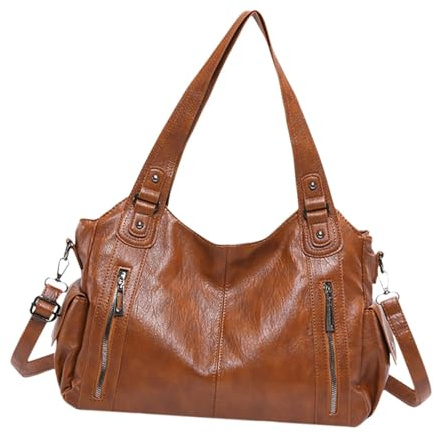 BAJO CASUAL MUJER - TOTE BAM gran capacidad, bolso de hombro suave | Plaza impermeable de piel Elegante bolso casual elegante con péndulo para la compra para alimentos acolchados en cin, marrón,