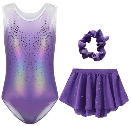 Happy Cherry Body Ginnastica Artistica Bambina Senza Maniche Ragazze Leotards da Danza Classica con Gonna e Fascia per Capelli Costume Balletto Pattinaggio Colore Viola 11-12 Anni