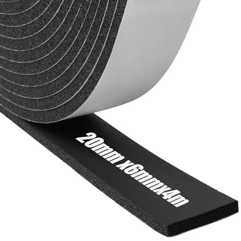 Foam Insulation Tape Self Adhesive,20mm(W) x6mm(T) x4m(L),Weather Stripping for Doors and Windows,Sound Proof Soundproofing Door Seal,Weatherstrip,Cooling,Air Conditioning Seal Strip