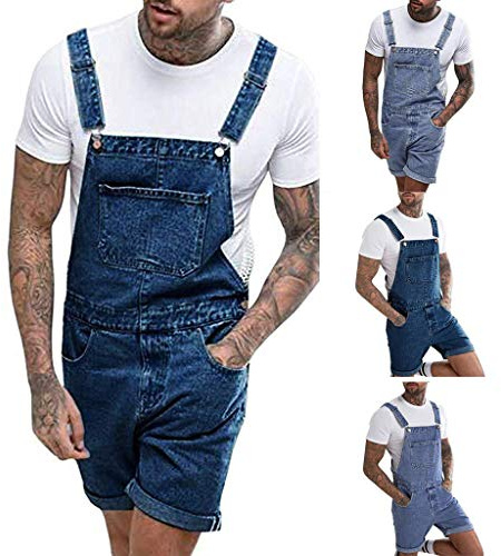 Salopette d'été courte en jean pour homme avec poches et bretelles