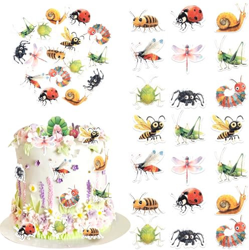 Xsstarmi 60 Pack Cartoon Insects Edible Cupcake Toppers Rice Paper Bee Dragonfly Spider Ladybug Cupcake Picks for Baby Shower Kids Birthday Party Cake Decorations Supplies