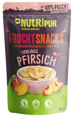 Pesca liofilizzata 100g: fette di pesca secca senza zucchero - Frutta liofilizzata con frutta pura, sapore pieno: bacche liofilizzate - Frutta secca NUTRIPUR
