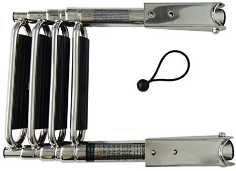 OZBMA Stainless Steel Boat Ladder Swimming Pool 4 Step Ladder Stainless Steel Telescoping Extendable Ladder, Dock Pontoon Foldable Ladder for Marine/Yacht/Swimming Pool, with Retaining Strap