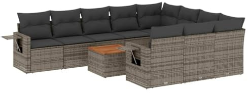 Eleganz Gruppo di sedie da giardino 11 pezzi nero in rattan PE con cuscino, acciaio verniciato a polvere, durevole e resistente alle intemperie, perfetto per giardino, terrazza o balcone