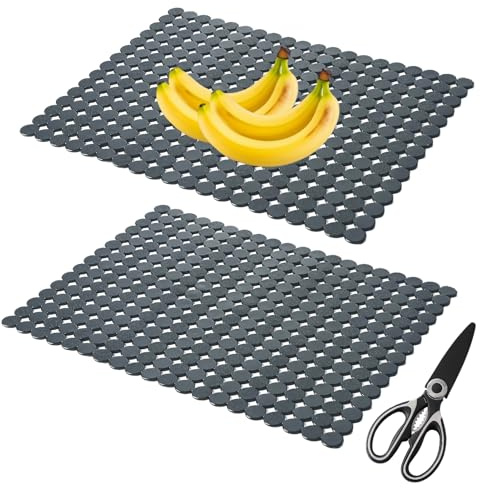 Tapis Évier Cuisine, Lot de 2 Tapis D'évier Découpable, 30 x 40 cm Natte Fond D'évier pour Cuisine Comptoir avec 1 Paire de Ciseaux, Natte Évier Décoratif, pour Éviers Inox Lavabo(Gris)
