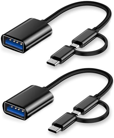 iJiZuo 2 en 1 Adaptador USB C/Micro a USB [2 Piezas], Cable OTG Compatible con Teléfono Android, Mac, Samsung Galaxy, Huawei - Negro