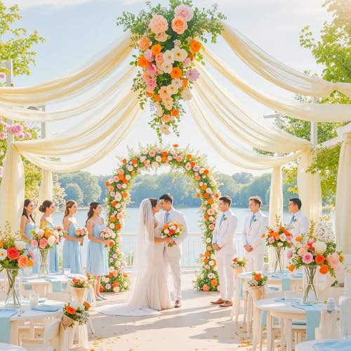 30ft×20ft Champagne Ceiling Drapes for Weddings 6 Panels 5×20ft Wrinkle-Free Fabric Long Tent Draping Curtains Photo Backgrounds Decorations for Birthday Party Home Ceremony Stage Swag