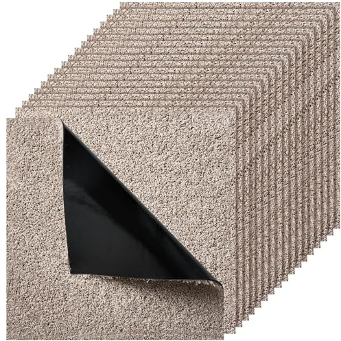 VEVOR Piastrelle per Moquette, 457 x 457 mm 10 Pezzi, Tappeto Quadrato Modulare, Pavimento Morbido Imbottito per Copertura Senza Cuciture 2,09 ㎡, per Soggiorno Camera da Letto, Marrone Chiaro