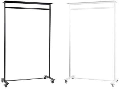 Natural Goods Berlin 1x Fahrbarer Kleiderständer MOVE-RAHMEN Mit Ablage - Garderobenständer Schwarz - 168 x 100 cm Kleiderwagen Auf Rollen Stabil - Kleiderstange Schwarz - Kleiderständer Auf Rollen