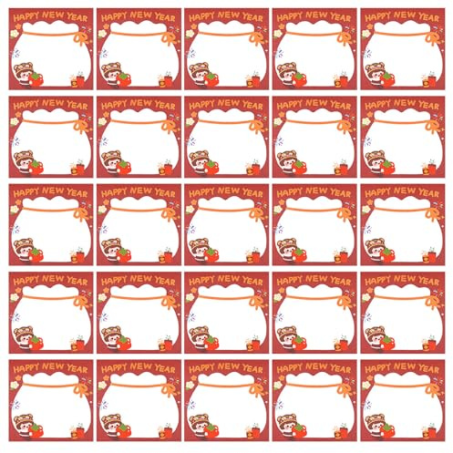 DIYEAH Lot de 30 blocs-notes adhésifs à motifs de dessins animés pour le Nouvel An - Mini-blocs-notes de 7,6 cm (3 pouces) rouges, parfaits pour les fêtes de printemps chinois, les messages et les