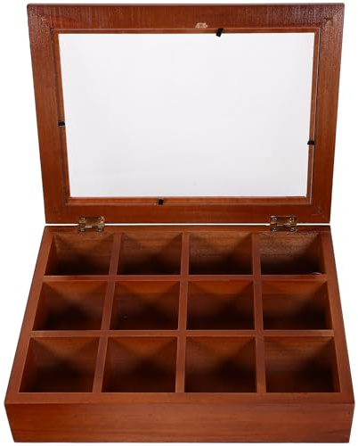 HEALEEP Holz Teebox mit Durchsichtigem Deckel 12 Fächer Teebeutel Organizer Küchen Aufbewahrungsbox für Tee Zuckerpäckchen und Kapseln Vielseitiger Teehalter für Küchentheke