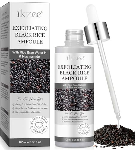 Sérum Exfoliant au Riz Noir - Ampoule de Peeling au Riz Noir, Soin Exfoliant & Hydratant pour Visage et Corps, Élimine Doucement les Peaux Mortes & les Points Noirs, Répare Activement la Peau Très
