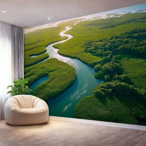 Papel tapiz fotográfico 200 x 140 cm Revestimiento de paredes decoración de salón Diseño Humedal Natural Selva para dormitorio, sala de estar, papel tapiz no tejido, decoración de pared, Verde