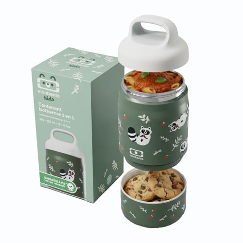 monbento Lunch Box Isotherme Enfant - Inox - Chaud/Frais jusqu'à 5h - 450ml | Petite Boîte Repas Hermétique - Idéal pour Travail/Ecole - Bento sans BPA - Léger Compact et Résistante - Idée Cadeau - Vert