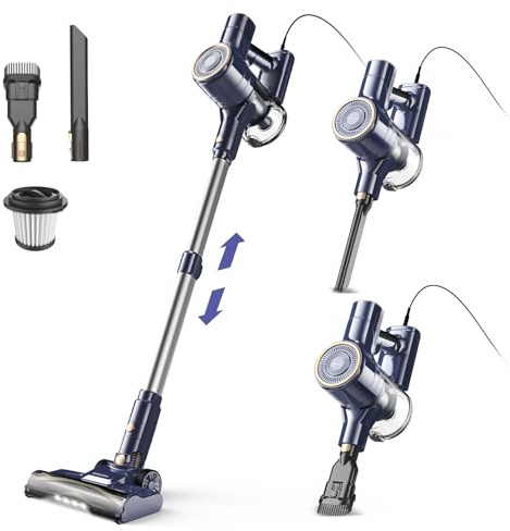 YISORA Aspirapolvere con Filo, Scopa Elettrica con filo 6 in 1 Aspirapolvere e Aspira Briciole, 23kPa 600 W, Lunghezza Cavo 6m, Senza sacco, per Pavimenti duri, tappeti, peli di Animali Domestici (I8