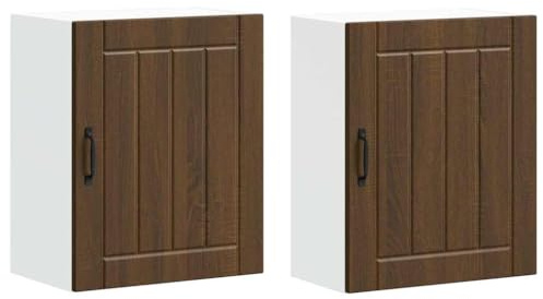 GeenYuu kök-väggskåp 2 st. Lucca brunt ekutseende trämaterial 50 x 31 x 60 cm förvaringsutrymme, köksväggskåp med dörrar, mångsidigt användbart för kök vardagsrum hall